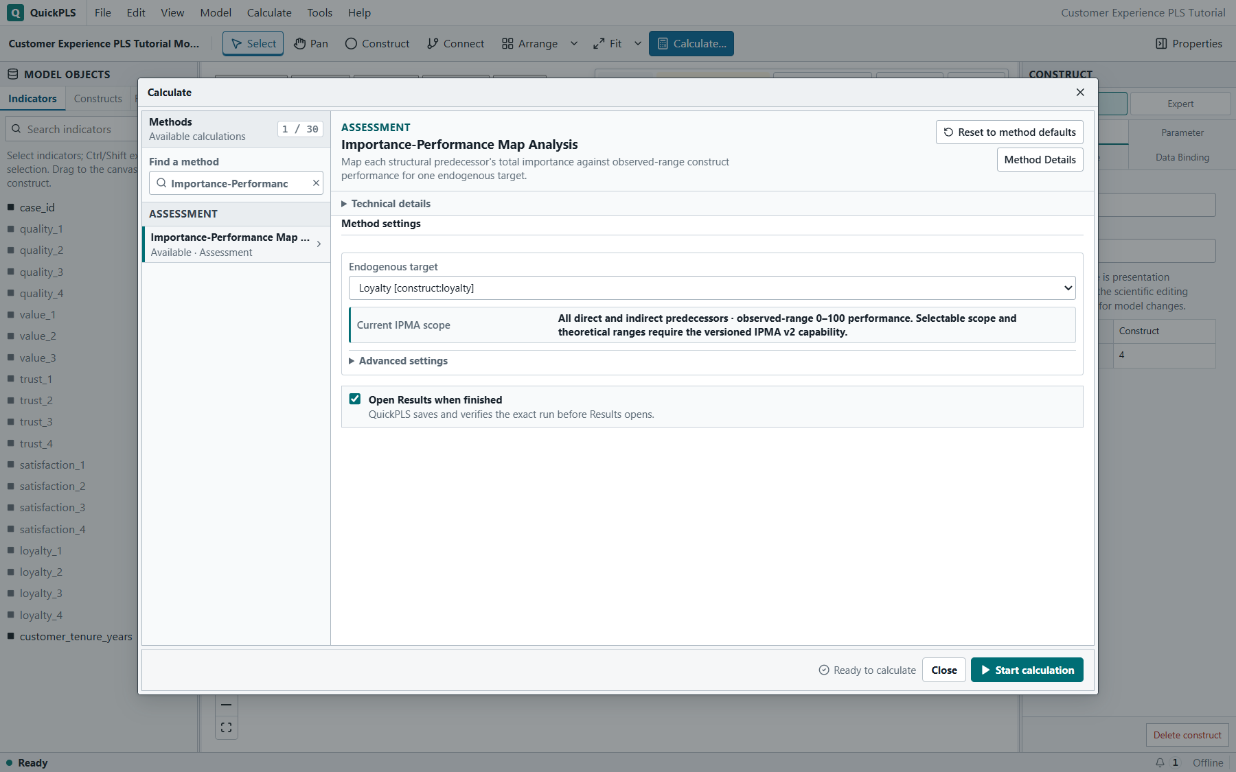 IPMA: Correct method and required settings are visible